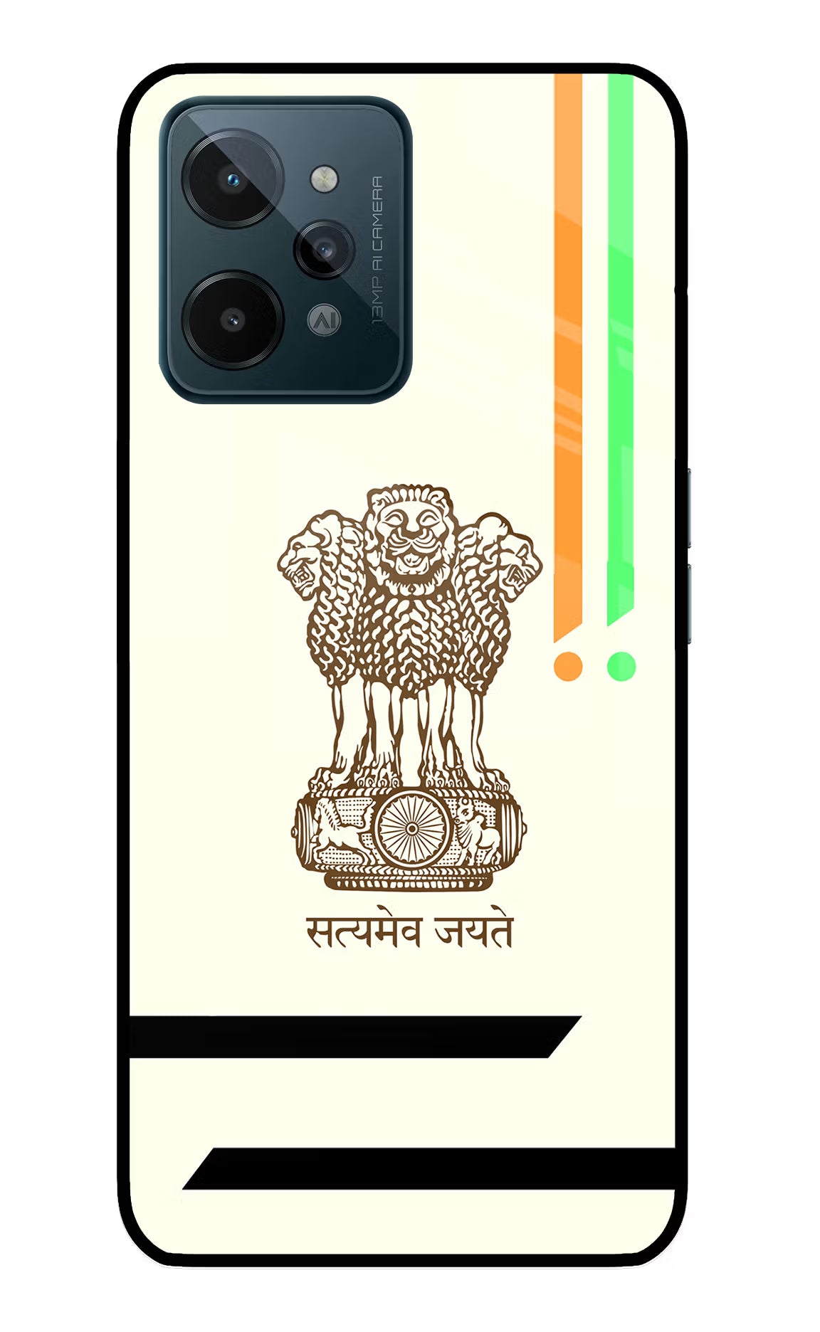 Satyamev Jayate Brown Logo Realme C31 Glass Case Back Cover by Casekaro