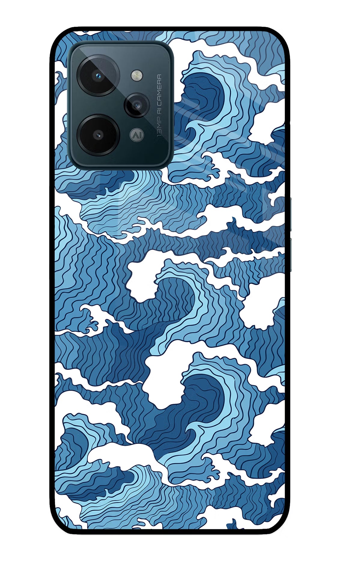 Blue Waves Realme C31 Glass Case Back Cover by Casekaro