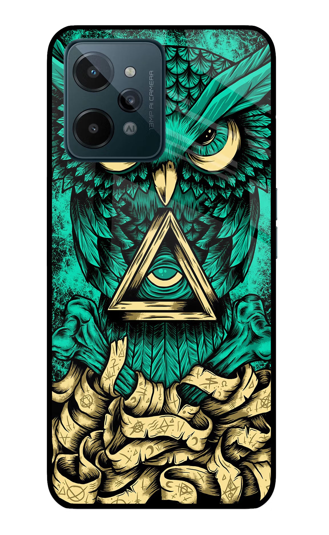 Green Owl Realme C31 Glass Case Back Cover by Casekaro