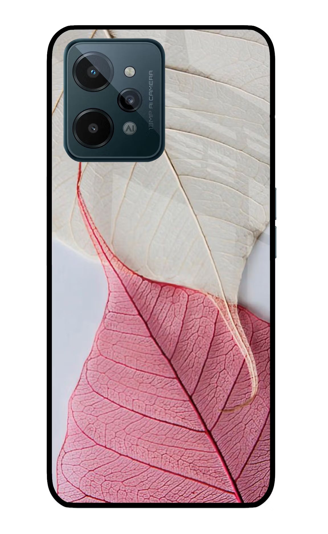 White Pink Leaf Realme C31 Glass Case