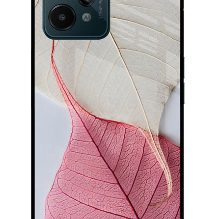 White Pink Leaf Realme C31 Glass Case Back Cover by Casekaro