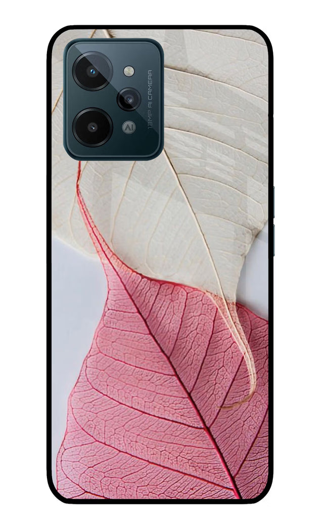 White Pink Leaf Realme C31 Glass Case Back Cover by Casekaro