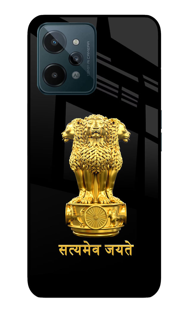 Satyamev Jayate Golden Realme C31 Glass Case Back Cover by Casekaro