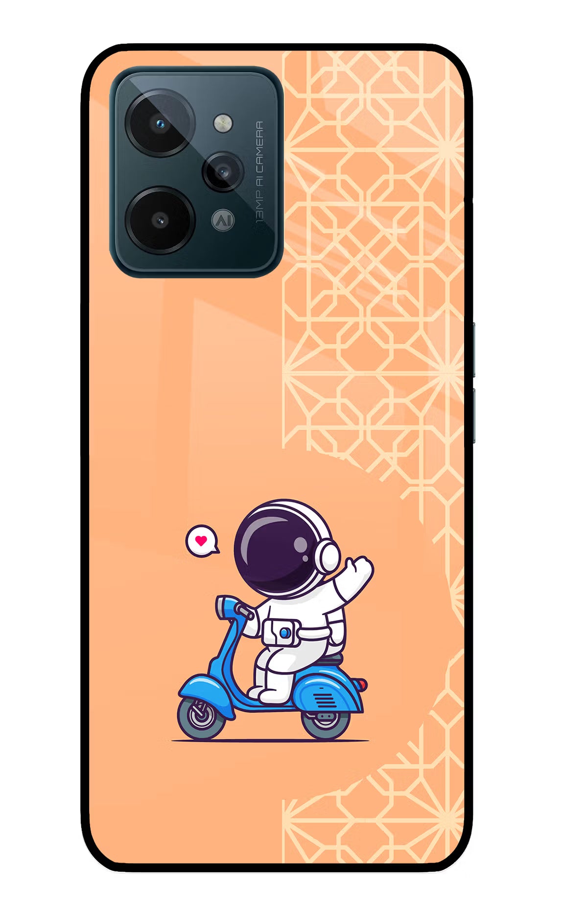 Cute Astronaut Riding Realme C31 Glass Case Back Cover by Casekaro