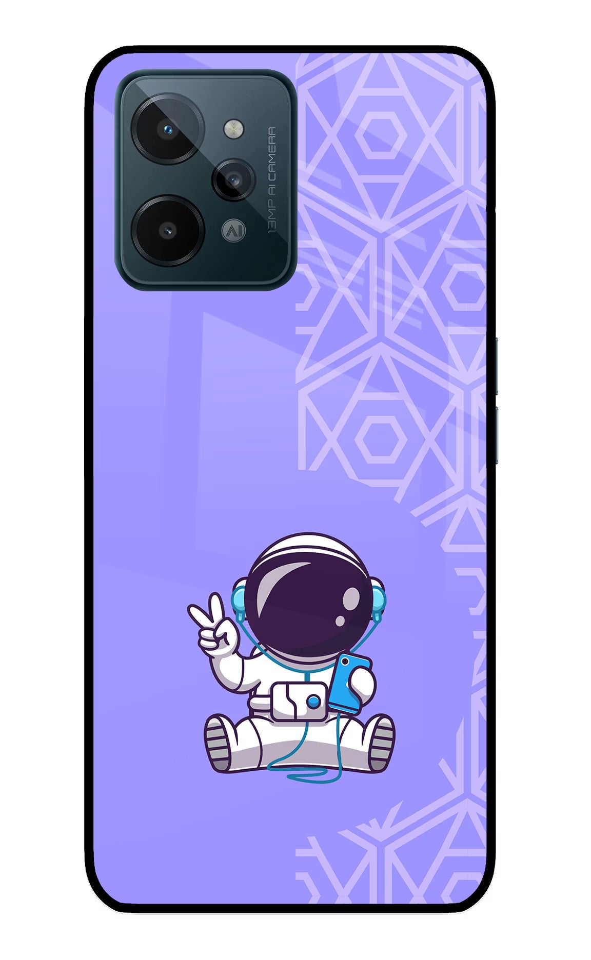 Cute Astronaut Chilling Realme C31 Glass Case Back Cover by Casekaro