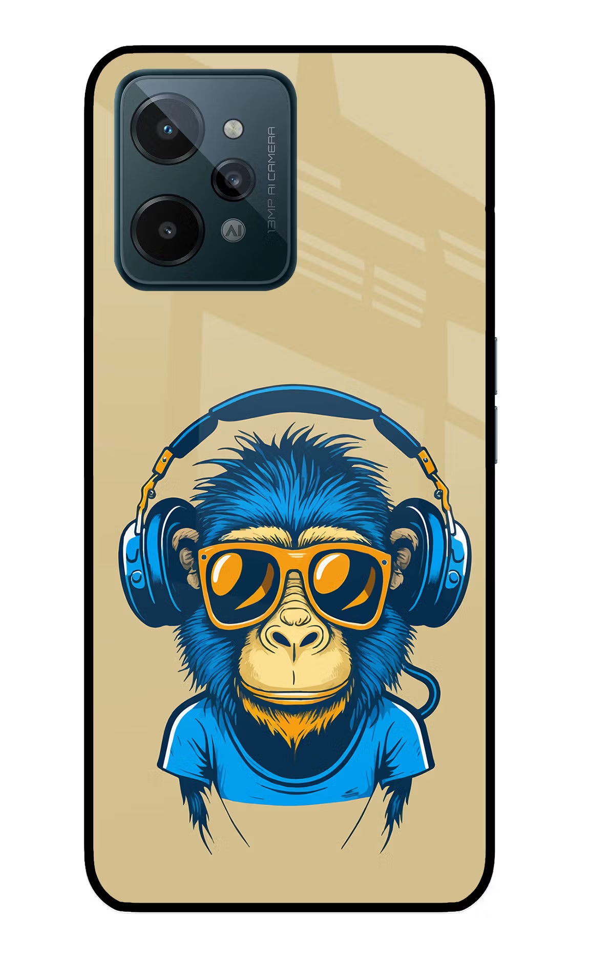 Monkey Headphone Realme C31 Glass Case Back Cover by Casekaro