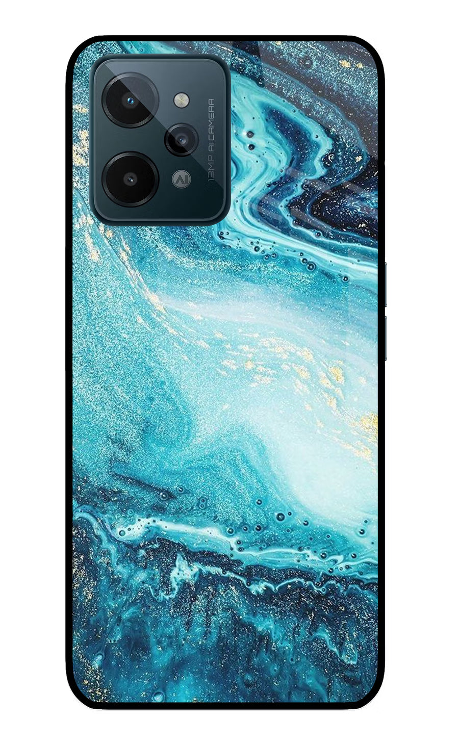 Blue Glitter Marble Realme C31 Back Cover, Glass case