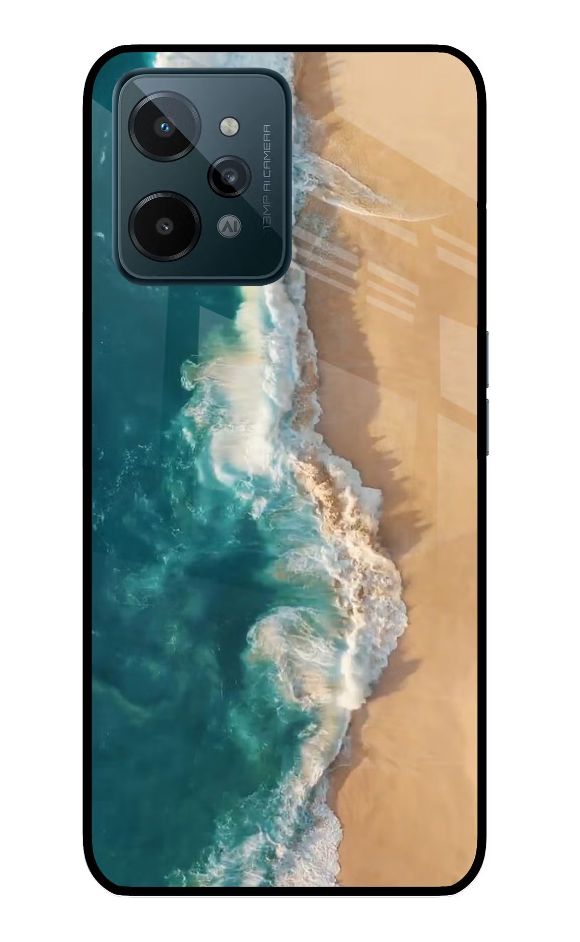 Ocean Beach Realme C31 Glass Case Back Cover by Casekaro