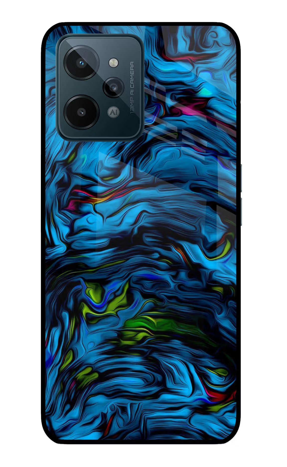Dark Blue Abstract Realme C31 Glass Case Back Cover by Casekaro