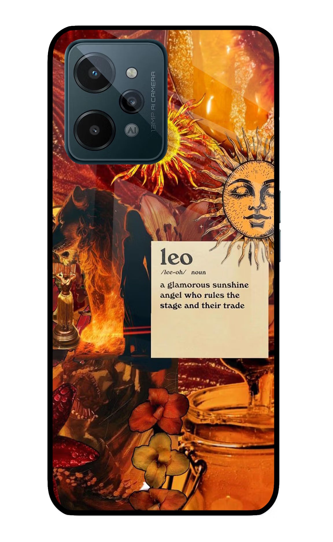 Leo Zodiac Realme C31 Glass Case Back Cover by Casekaro
