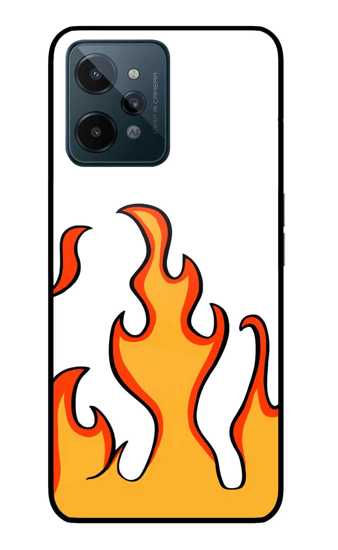 Fired Up – White Realme C31 Glass Case Back Cover by Casekaro
