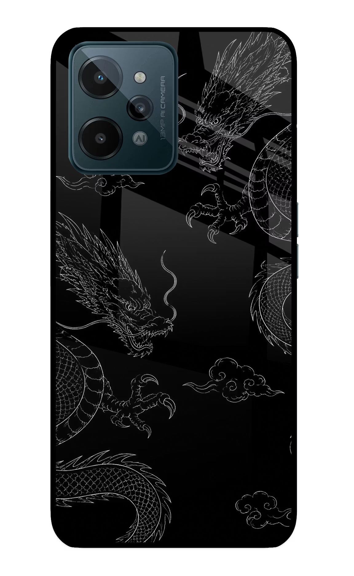 Twin Dragons Realme C31 Glass Case Back Cover by Casekaro