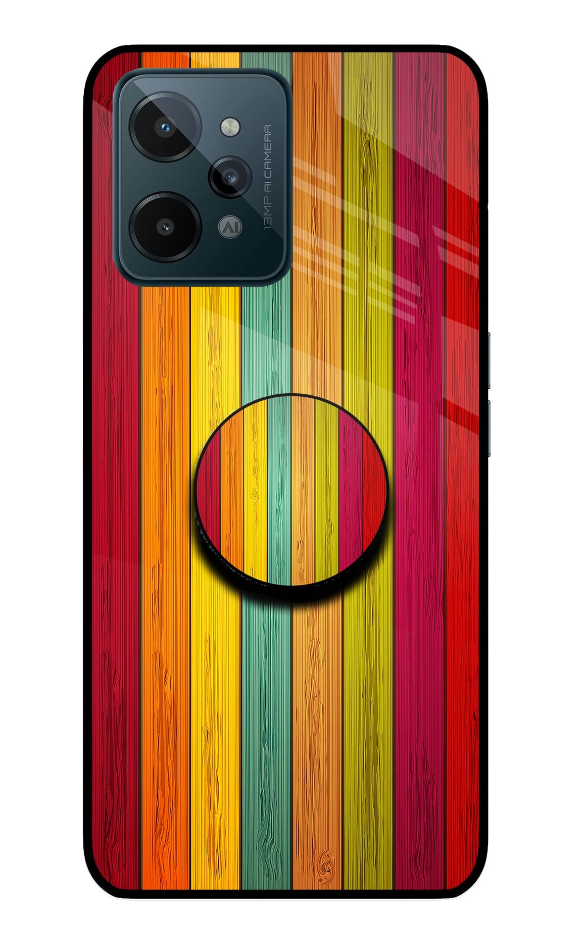 Multicolor Wooden Realme C31 Glass Case