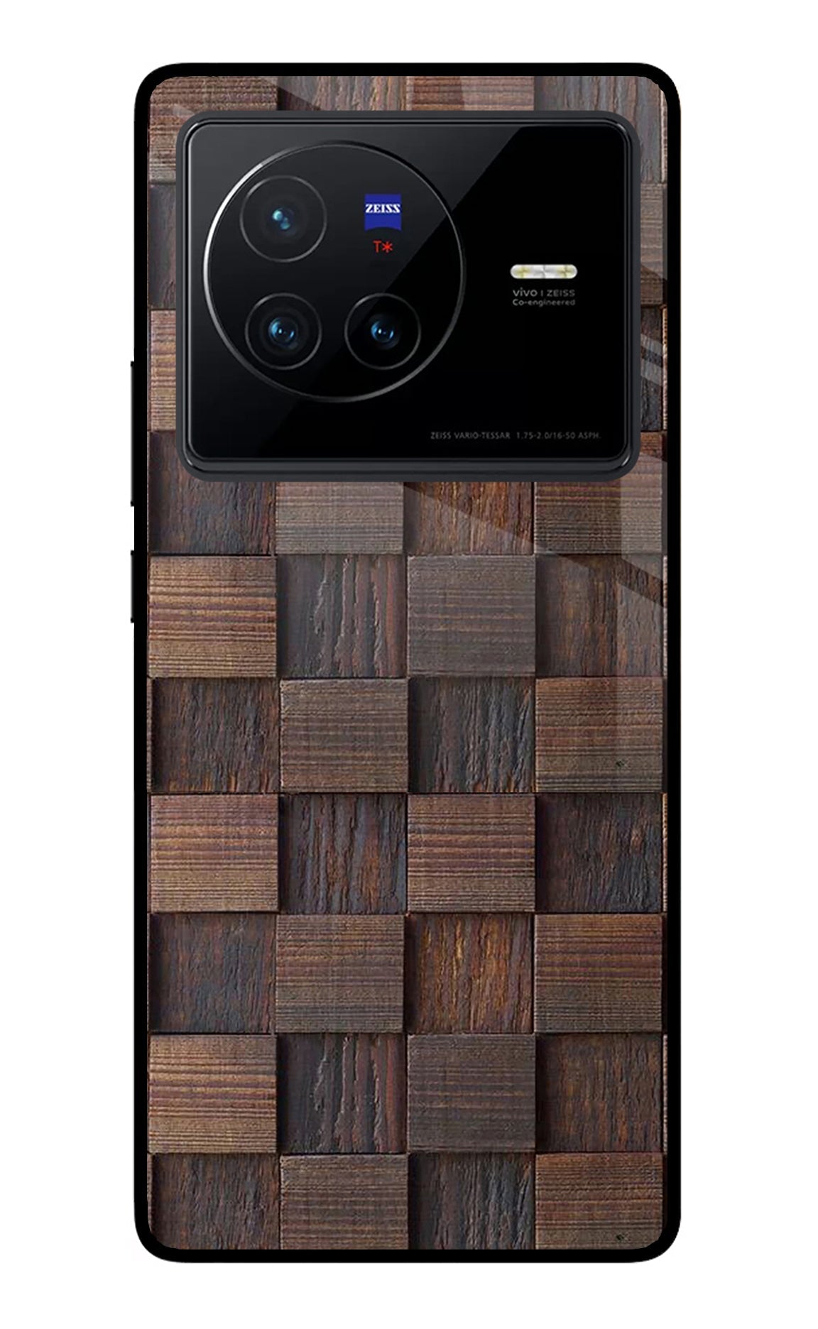 Wooden Cube Design Vivo X80 Glass Case