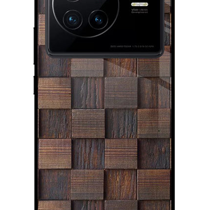 Wooden Cube Design Vivo X80 Glass Case