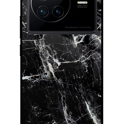 Black Marble Texture Vivo X80 Glass Case Back Cover by Casekaro