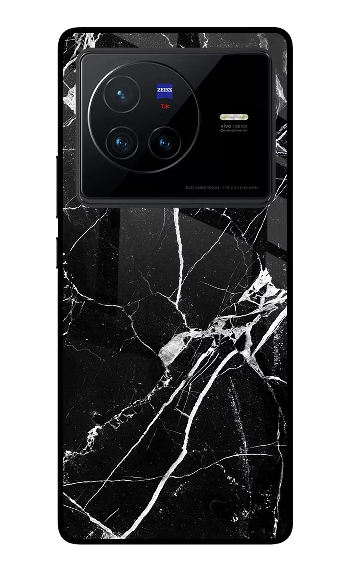 Black Marble Pattern Vivo X80 Glass Case Back Cover by Casekaro