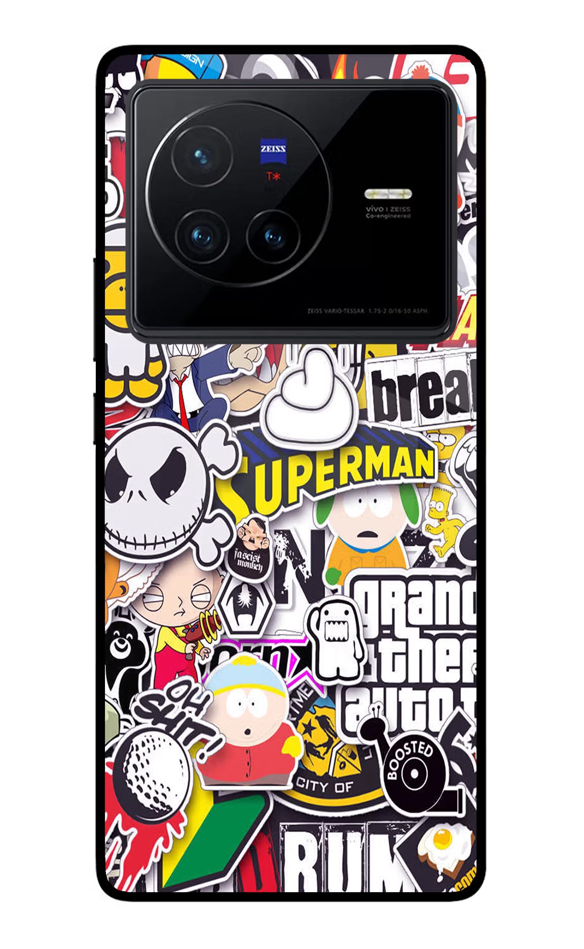 Sticker Bomb Vivo X80 Glass Case Back Cover by Casekaro