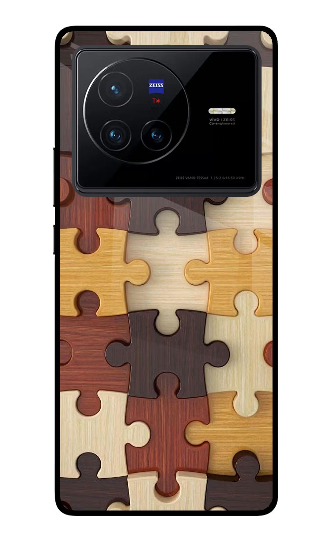 Wooden Puzzle Vivo X80 Glass Case Back Cover by Casekaro