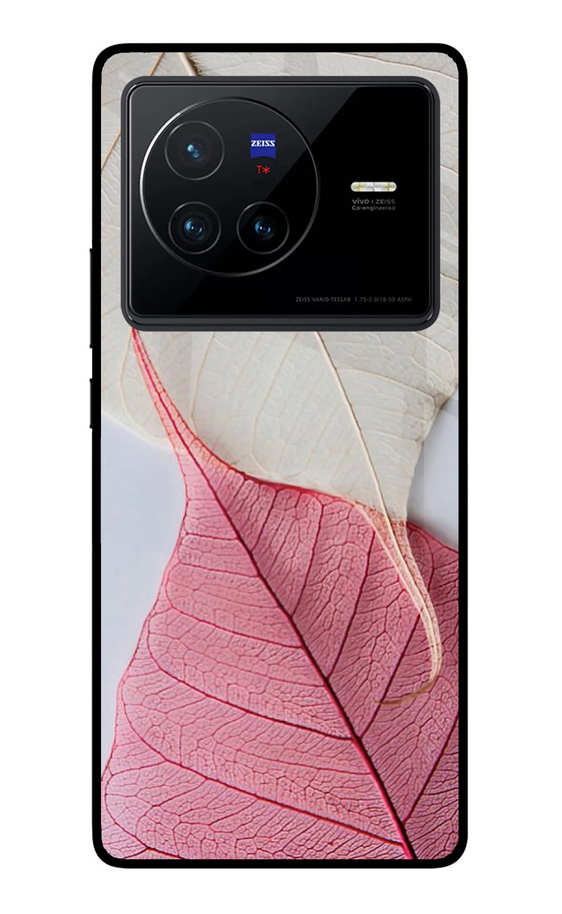 White Pink Leaf Vivo X80 Glass Case