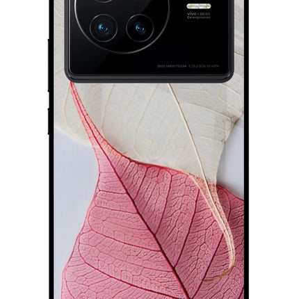 White Pink Leaf Vivo X80 Glass Case Back Cover by Casekaro