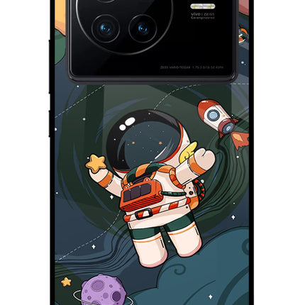 Cartoon Astronaut Vivo X80 Glass Case Back Cover by Casekaro