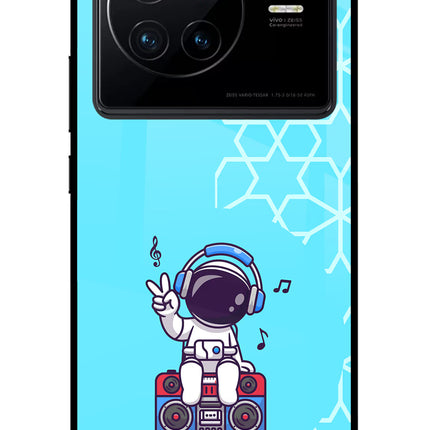 Cute Astronaut Chilling Vivo X80 Glass Case Back Cover by Casekaro