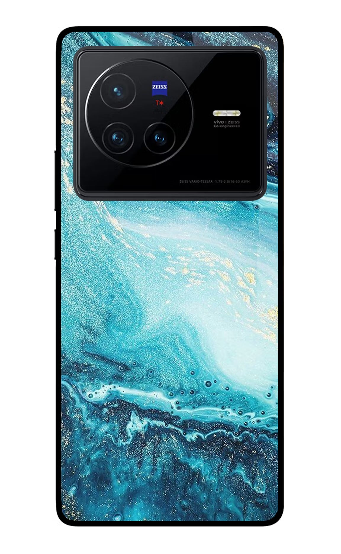Blue Glitter Marble Vivo X80 Glass Case Back Cover by Casekaro