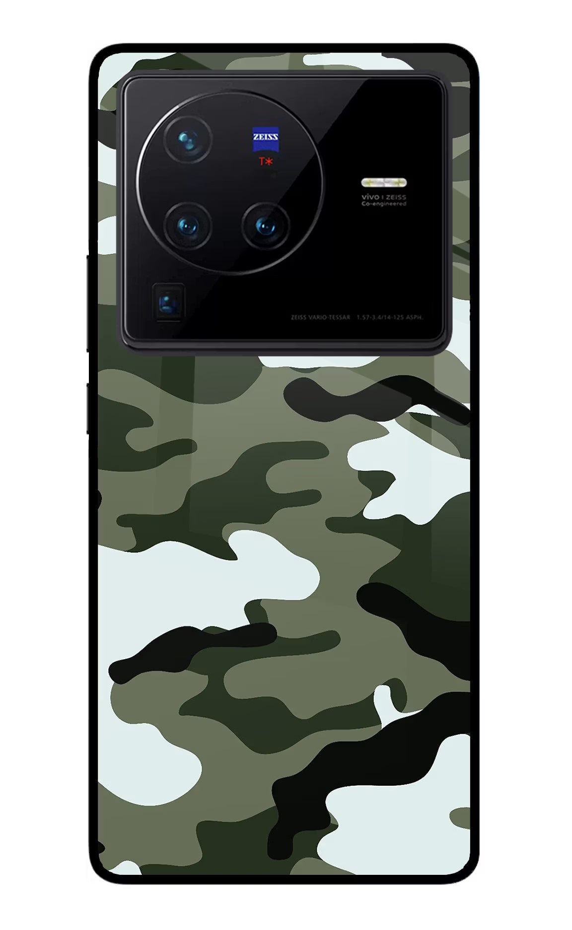 Camouflage Vivo X80 Pro Glass Case Back Cover by Casekaro