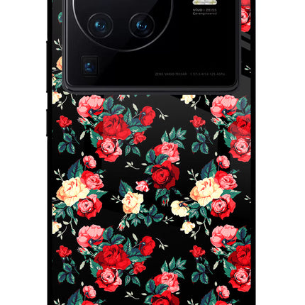 Rose Pattern Vivo X80 Pro Glass Case Back Cover by Casekaro