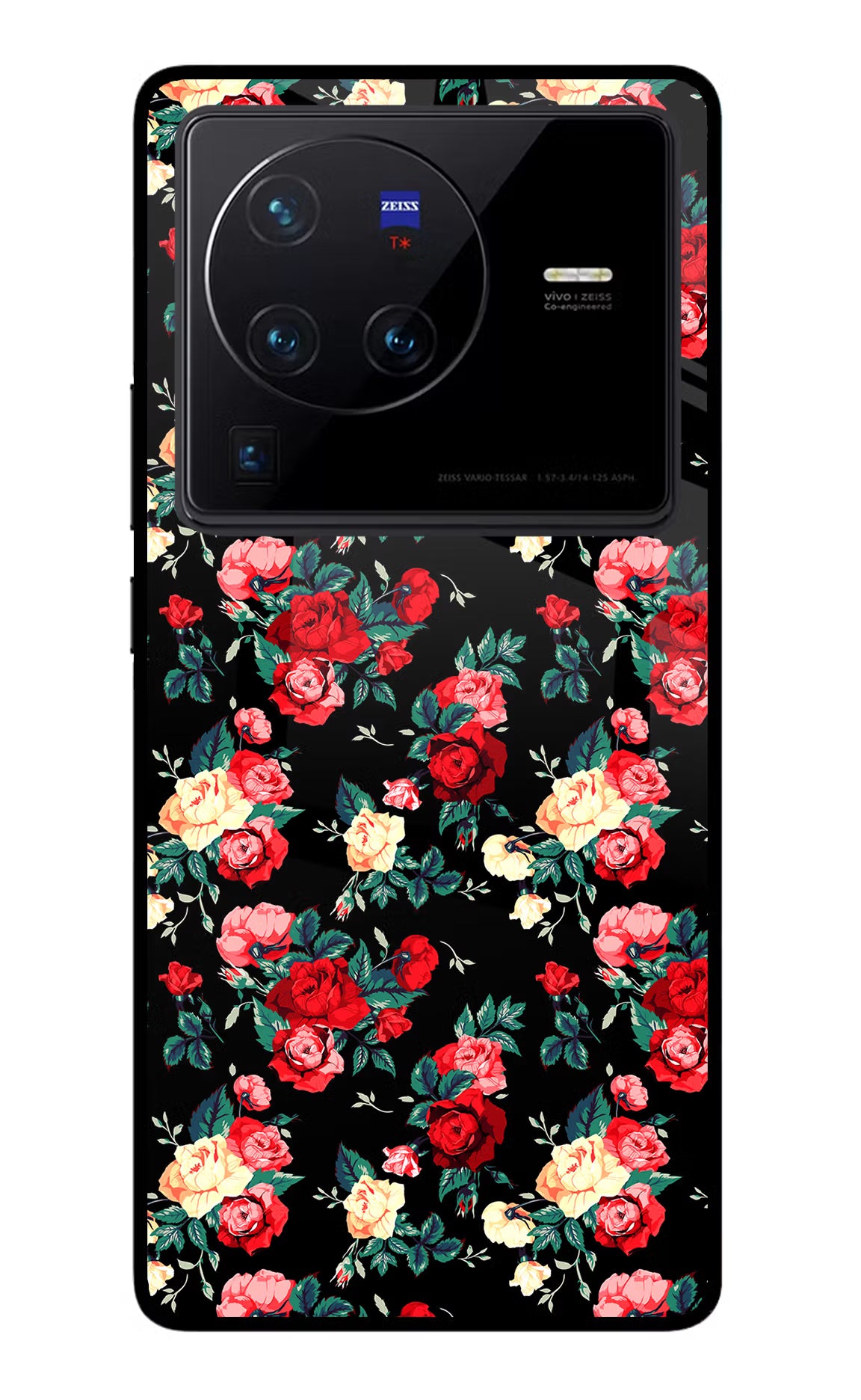 Rose Pattern Vivo X80 Pro Glass Case Back Cover by Casekaro