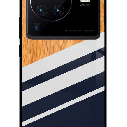 Blue and white wooden Vivo X80 Pro Glass Case Back Cover by Casekaro