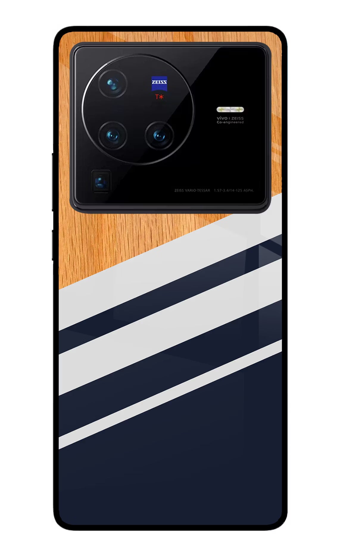 Blue and white wooden Vivo X80 Pro Glass Case Back Cover by Casekaro