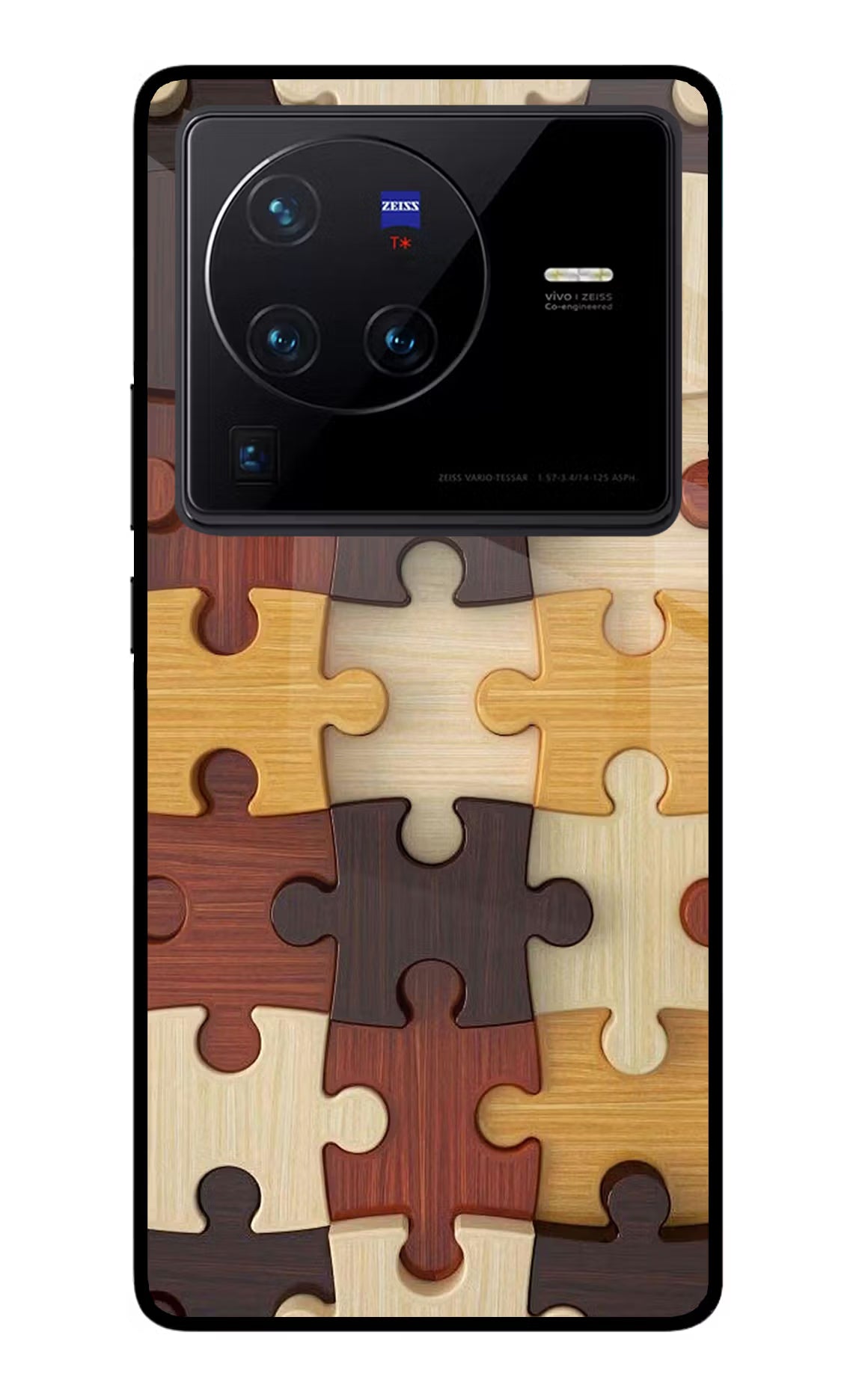 Wooden Puzzle Vivo X80 Pro Glass Case Back Cover by Casekaro