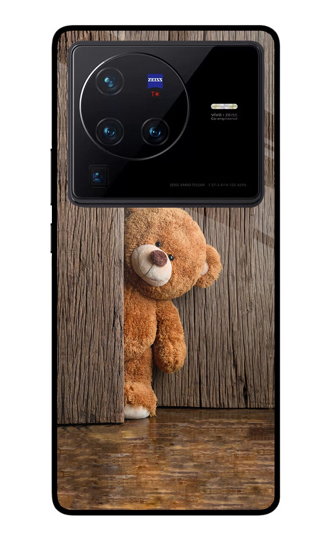Teddy Wooden Vivo X80 Pro Glass Case Back Cover by Casekaro