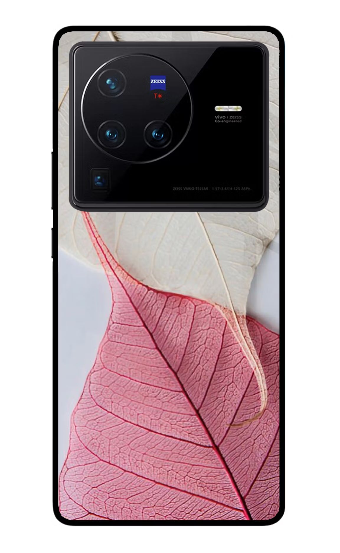 White Pink Leaf Vivo X80 Pro Glass Case Back Cover by Casekaro