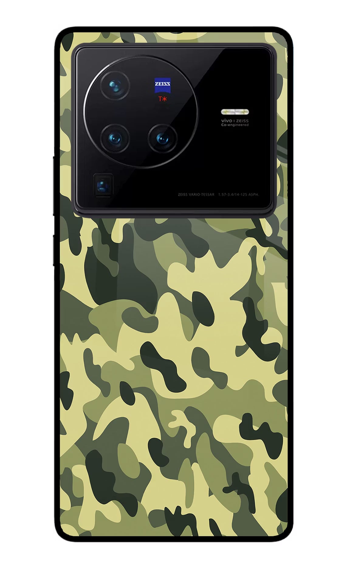 Camouflage Vivo X80 Pro Glass Case Back Cover by Casekaro