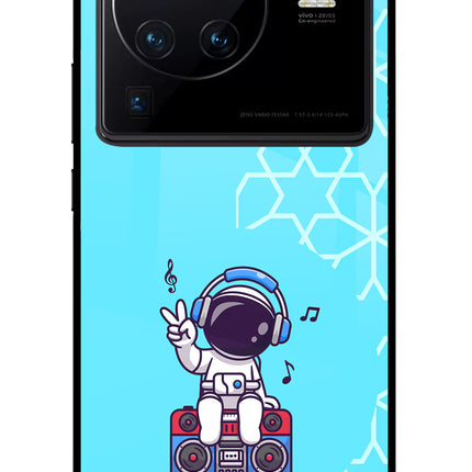 Cute Astronaut Chilling Vivo X80 Pro Glass Case Back Cover by Casekaro