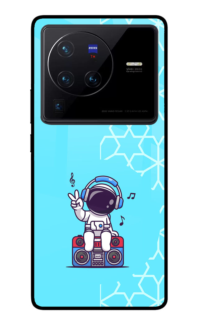 Cute Astronaut Chilling Vivo X80 Pro Glass Case Back Cover by Casekaro