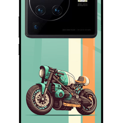 Striped Moto Drift Vivo X80 Pro Glass Case Back Cover by Casekaro
