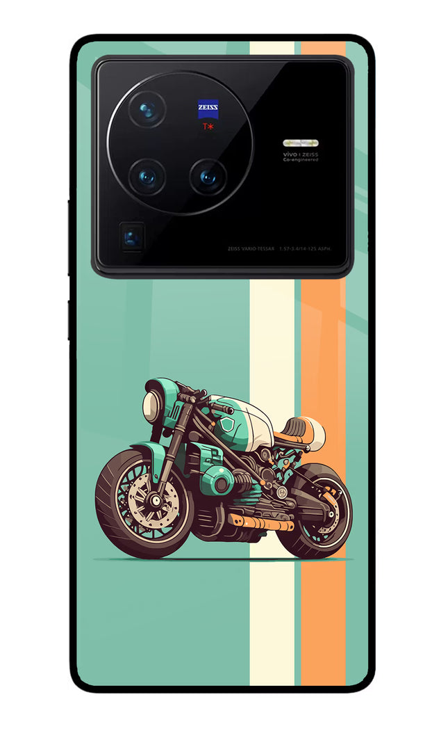 Striped Moto Drift Vivo X80 Pro Glass Case Back Cover by Casekaro