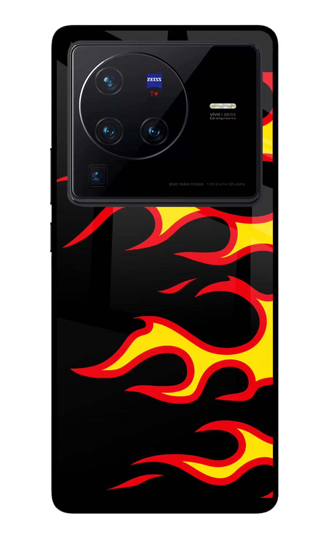 Side Sweep Flames Vivo X80 Pro Glass Case Back Cover by Casekaro