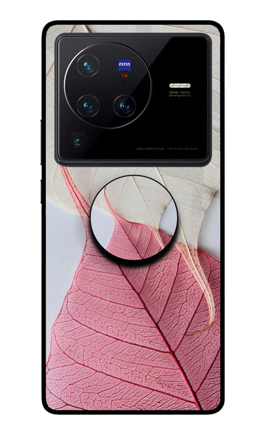 White Pink Leaf Vivo X80 Pro Glass Case