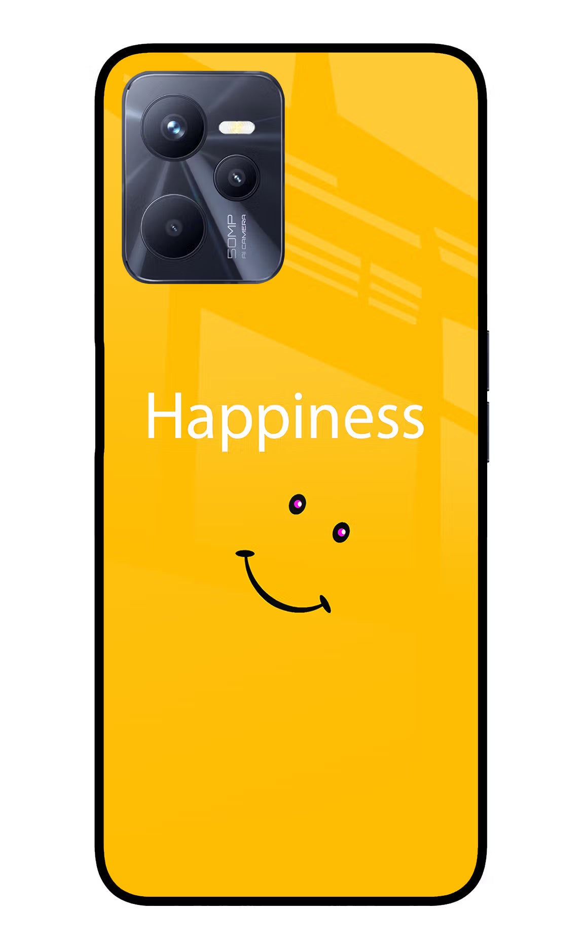 Happiness With Smiley Realme C35 Glass Case Back Cover by Casekaro