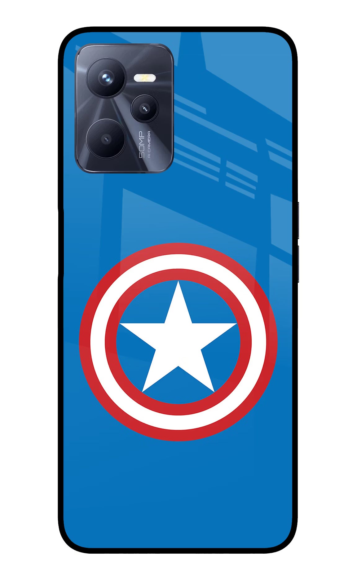 Captain America Logo Realme C35 Glass Case Back Cover by Casekaro