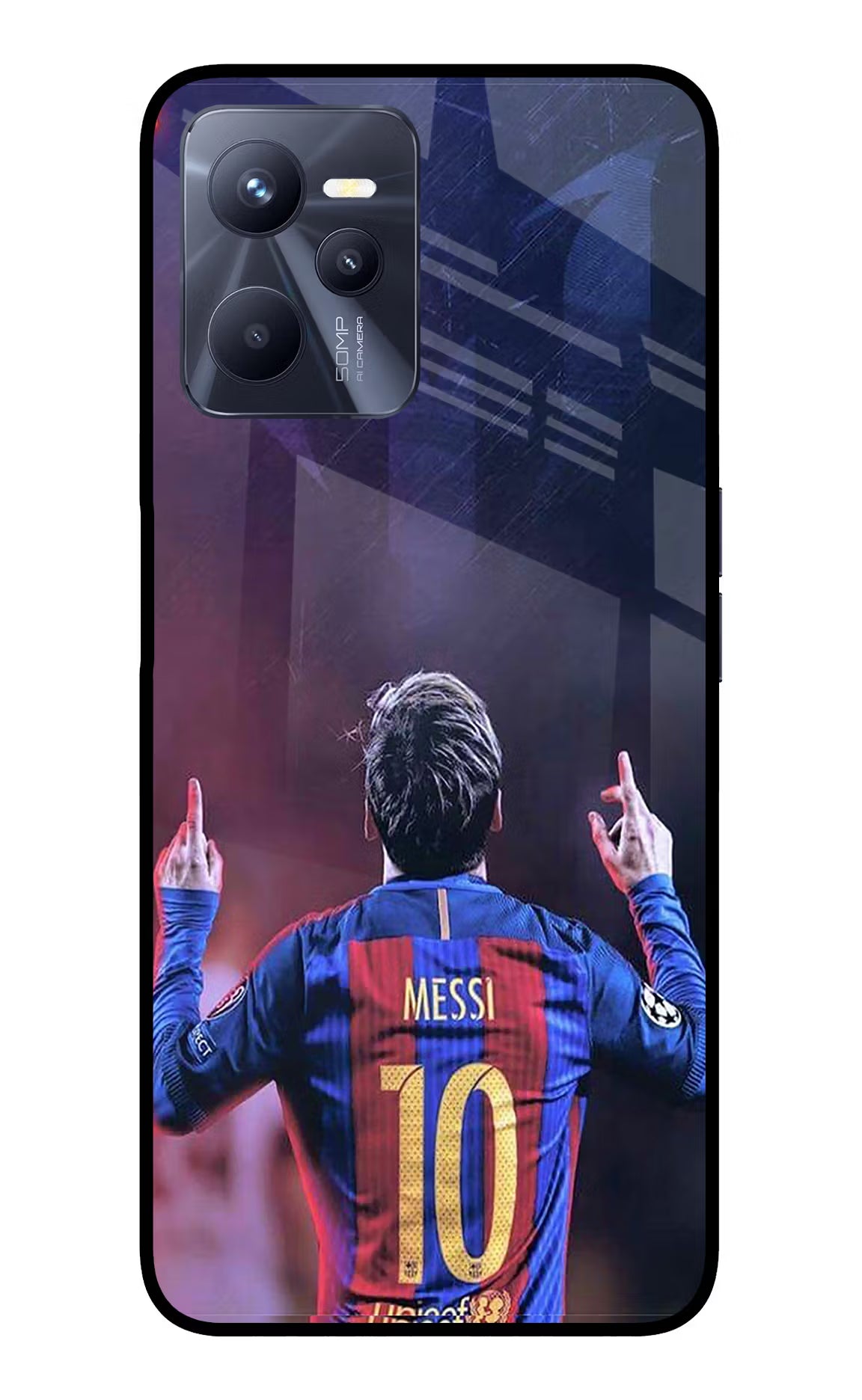 Messi Realme C35 Glass Case Back Cover by Casekaro