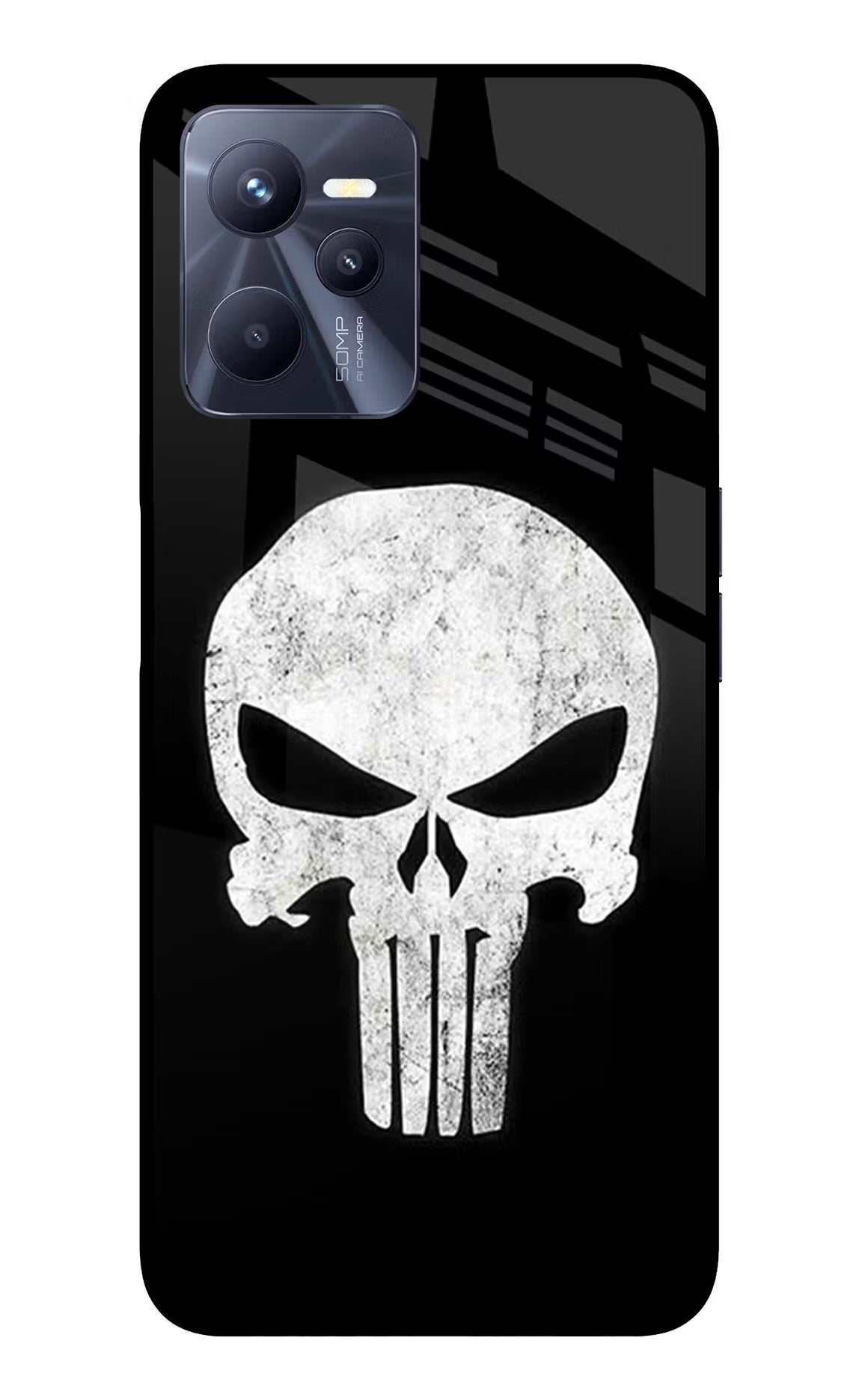 Punisher Skull Realme C35 Glass Case Back Cover by Casekaro