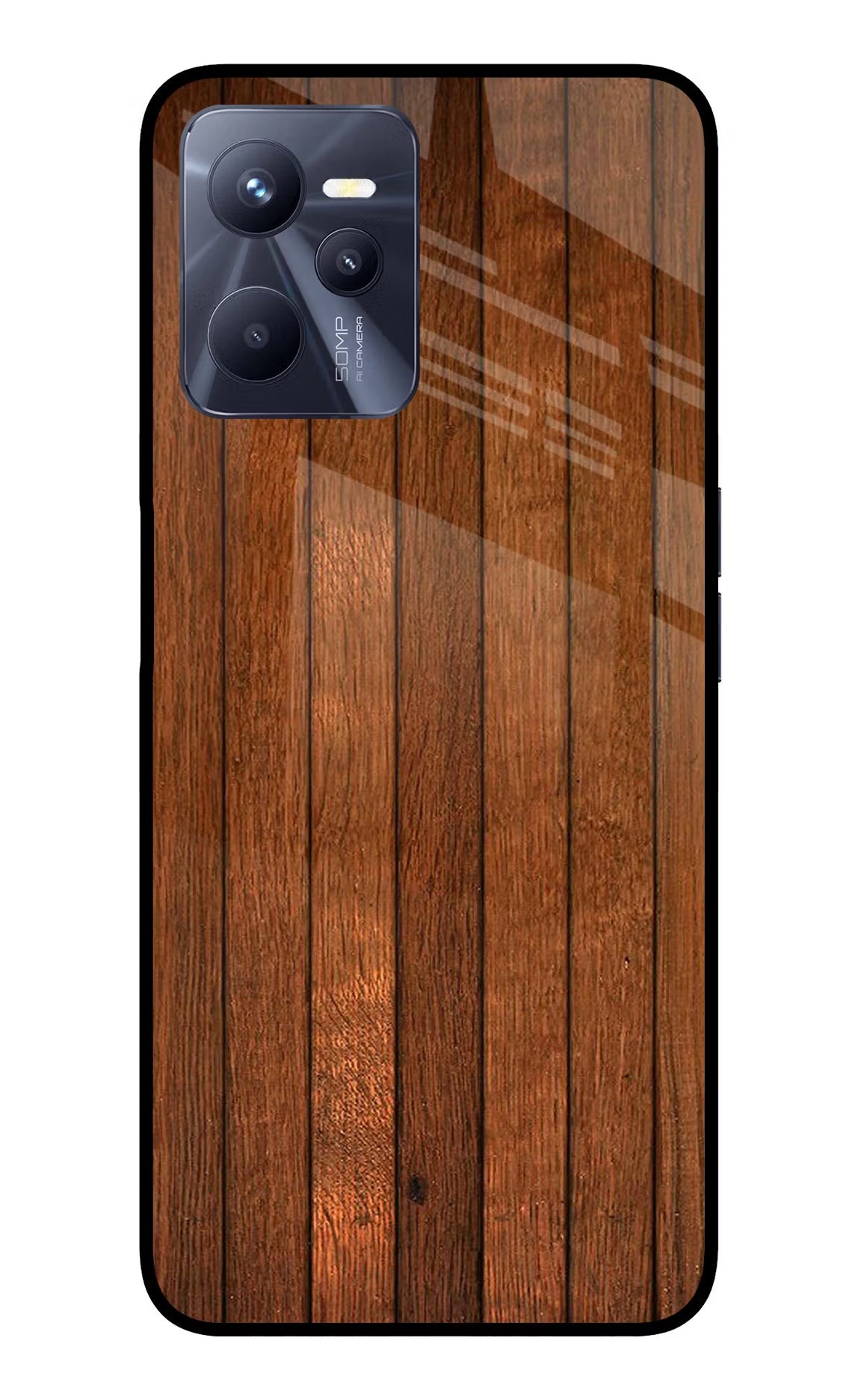 Wooden Artwork Bands Realme C35 Glass Case Back Cover by Casekaro