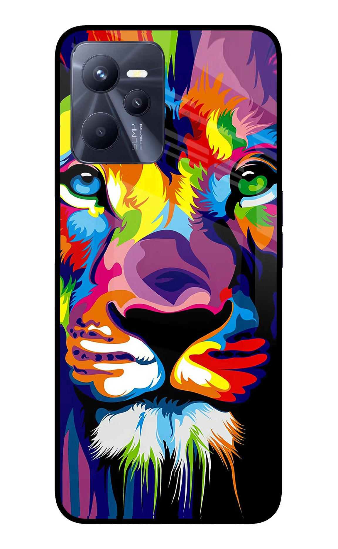 Lion Realme C35 Glass Case Back Cover by Casekaro