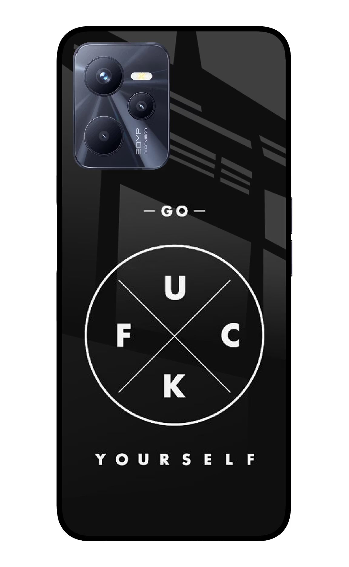 Go Fuck Yourself Realme C35 Glass Case Back Cover by Casekaro